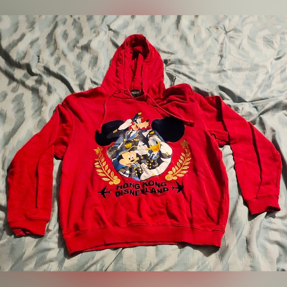 VTG Disneyland Hong Kong Embroidered Graphic Hoodie Red‎ Men's Large.